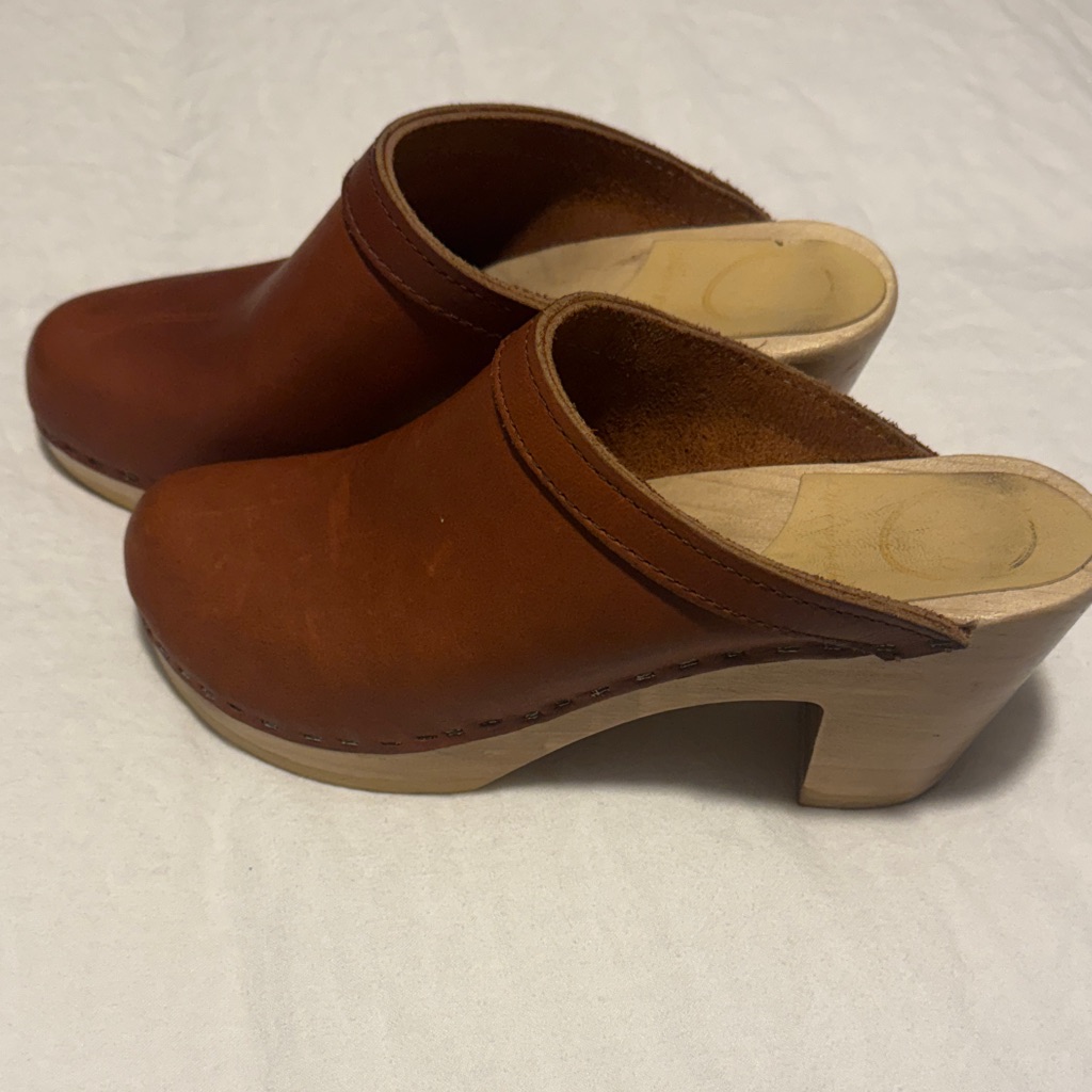 No. 6 Old School Clog On High Heel In Bourbon Leather Size 38